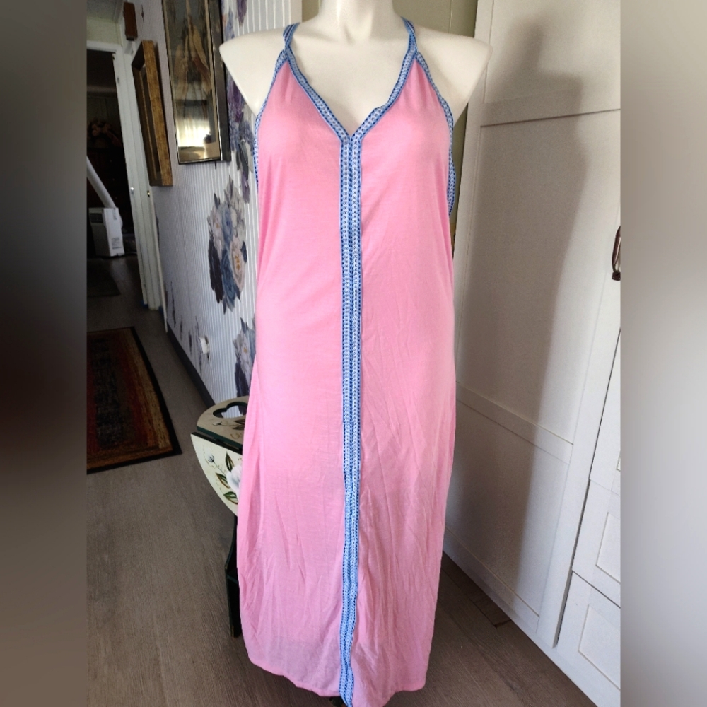 Pink Maxi Swimsuit Coverup Sundress Nightgown Sz S/M 8-12 Inca Trim by Jordann
